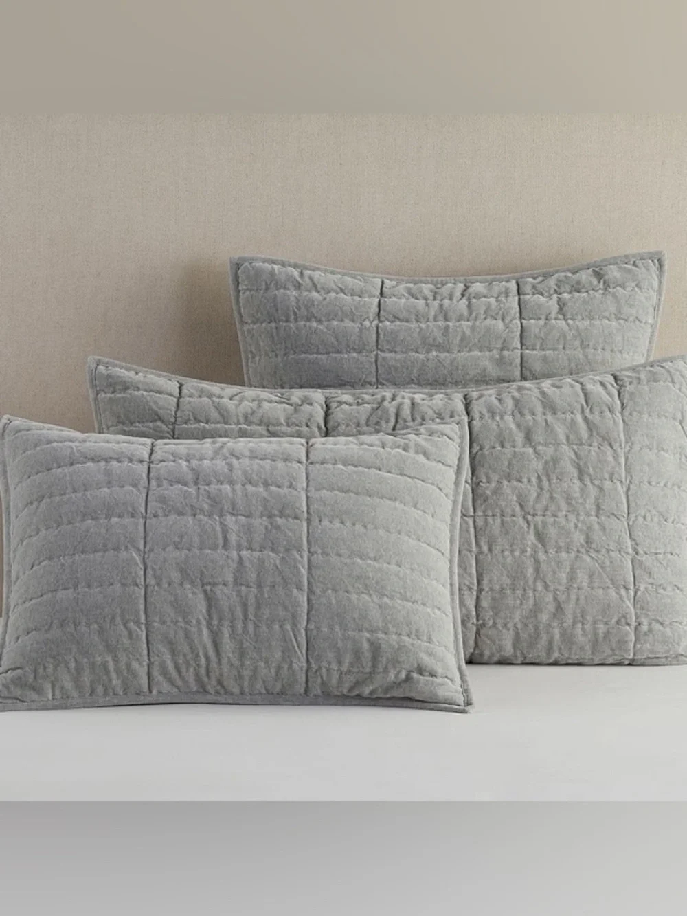 2 Pottery Barn Hudson Handcrafted Heathered Velvet Quilted STANDARD Pillow Sham